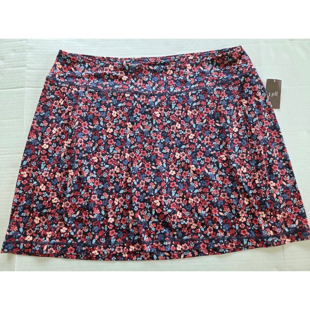 J. Jill Fit A-Line Knit Skort Women XL Navy Floral Athletic Activewear Skirt
